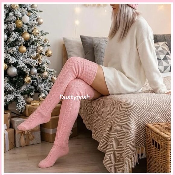 Dustyposh Accessories - 2 Pairs Long Wool Cable Knit Thigh High Boot Socks Over Knee Valentines Hospital